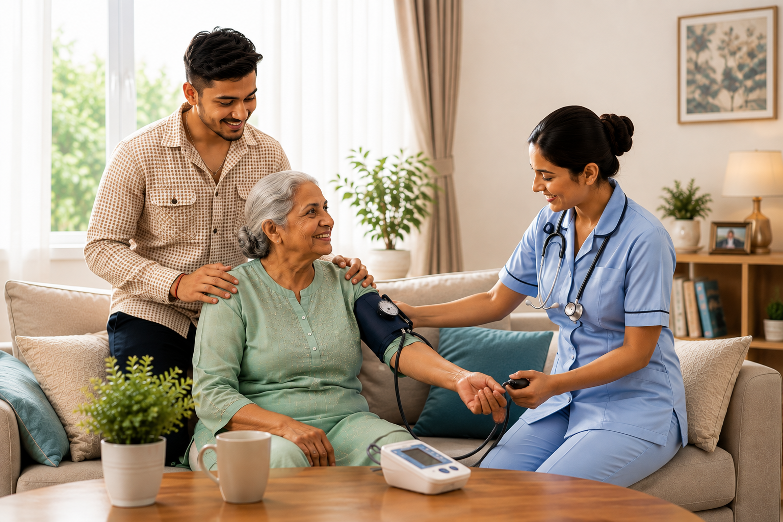 Arozen healthcare professional providing compassionate care to a patient at home