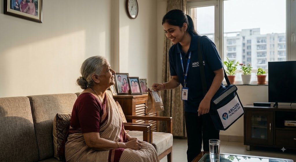 Arozen team member delivering medicine to a patient's home