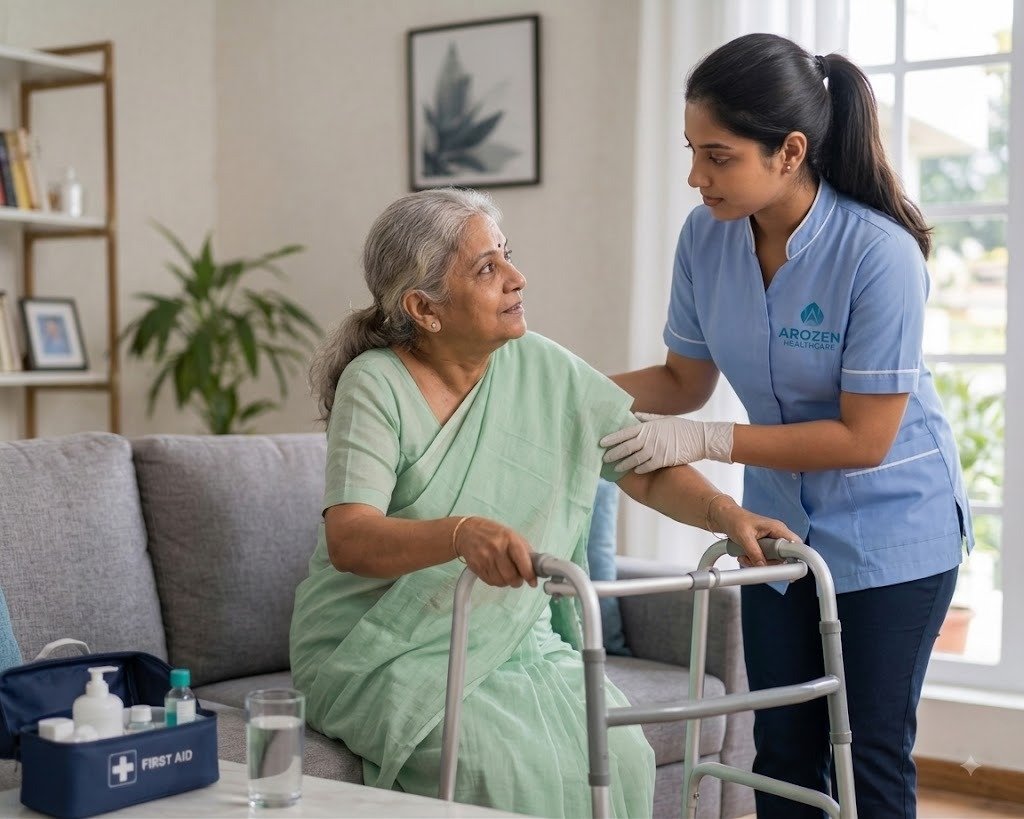 Caregiver assisting a patient with mobility at home